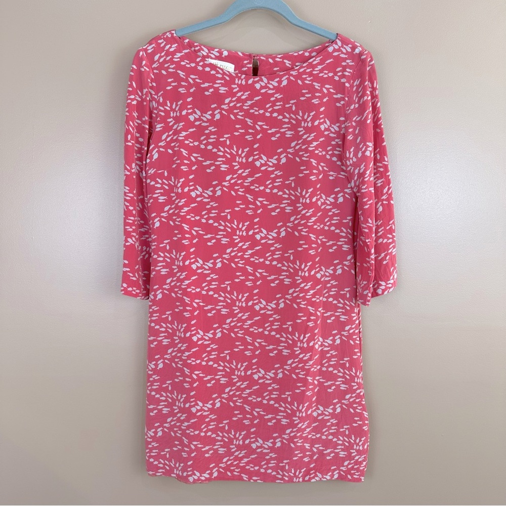 Britt Ryan Pink Silk 3/4 Sleeve Fish Print Dress 6 Resort Preppy Prep Cruise